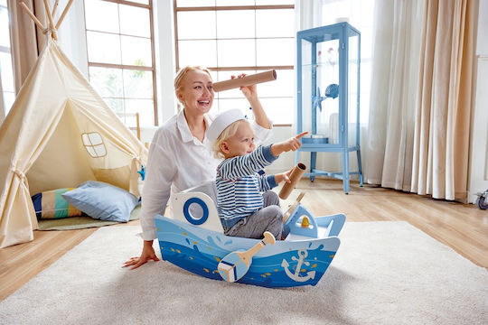 Hape Captain's Rocking Boat Fabric Rocking Toy for 12+ months Light Blue