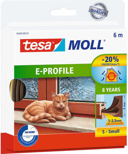 Tesa Classic E Profile Αφρώδες Αεροστόπ Λάστιχο Παραθύρου σε Καφέ Χρώμα 6mx0.9cm