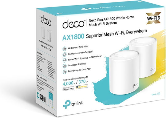 TP-LINK Deco X20 v2 WiFi-Mesh-Netzwerk Zugriffspunkt Wi-Fi 6 Dualband (2,4 & 5 GHz) in Doppelter Bausatz