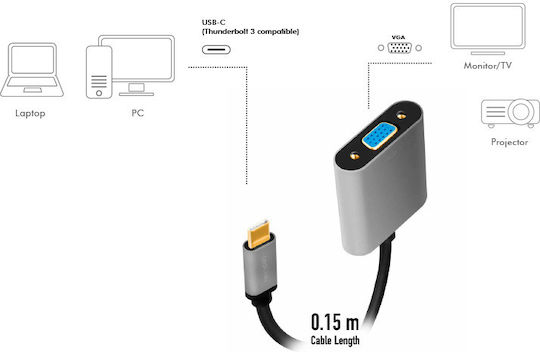 LogiLink Convertor USB-C / VGA masculin în USB-C / VGA feminin Gri 1buc CUA0104