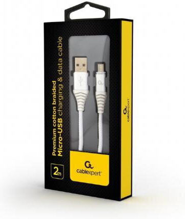 Gembird 2m Regular USB 2.0 to micro USB Cable White (CC-USB2B-AMMBM-2M-BW2)