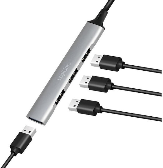 LogiLink USB-Hub 4 Anschlüsse USB 3.0 mit USB-A Anschluss Graue