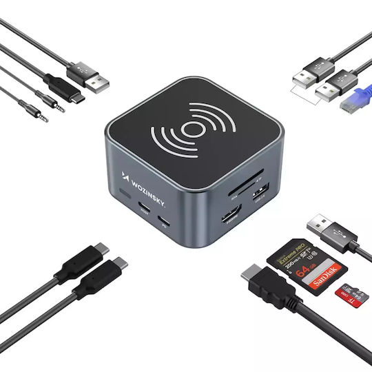 Wozinsky WHBC09Y8S USB-C Docking Station mit HDMI 4K PD Ethernet Gray