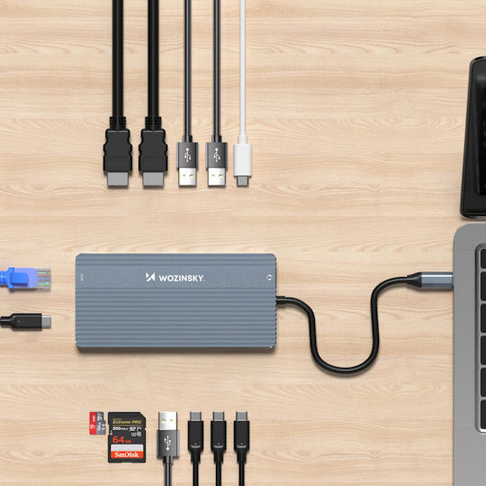 Wozinsky WDS03Y5S USB-C Docking Station mit HDMI 4K PD Ethernet und Verbindung 3 Monitore Gray