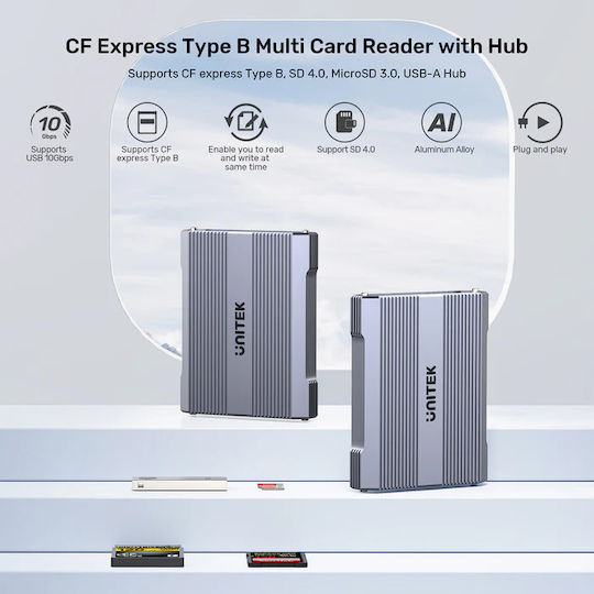 Unitek Cf Express Sd Microsd Card Reader Usb A 10 Gbps + Hub