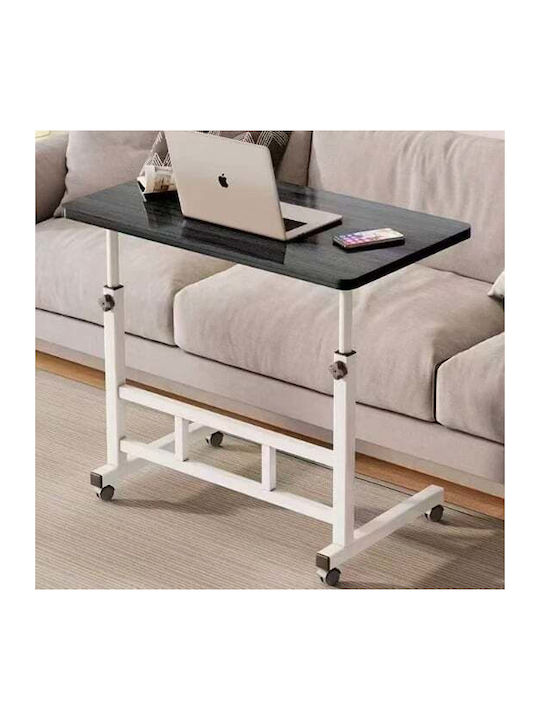Masa De Cafea Centrală Rectangulară Din Lemn Masiv Cu Roți Dark Wood Alb M40xL80cm