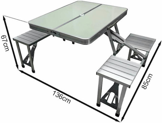 Masă Pliabilă - Bancă Pliabilă din Aluminiu în Cazul în Care 136x85x67cm Argintiu