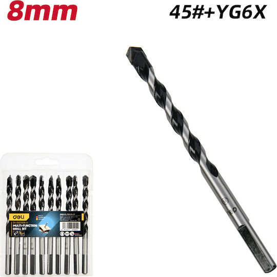 Deli Set of 10 Drills Carbide with Triangular Shank for Masonry, Metal, Wood, Glass and Tiles