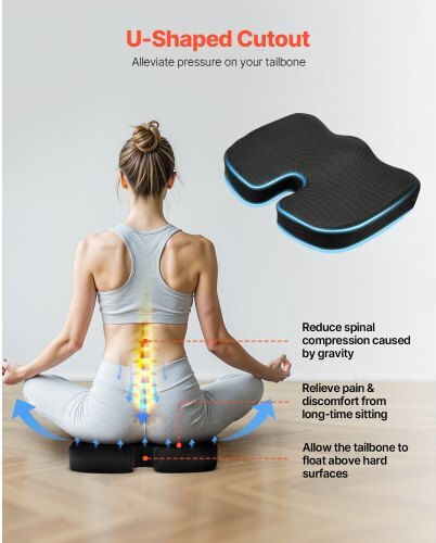 Vevor Seat Cushion with Memory Foam 43.5x33x8.3cm Black LYDCGZDHMNJ0V30SJ001V0