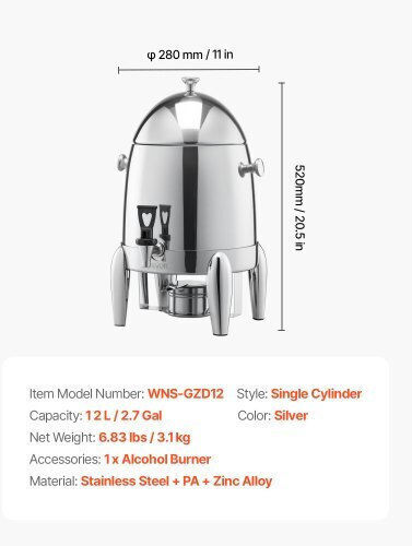 Vevor Dispenser Hot & Cold Beverages 12lt L28 x W28 x H52 cm