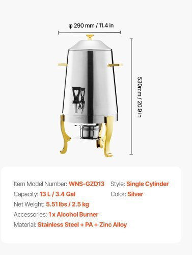 Vevor Διανεμητής Ζεστών & Κρύων Ροφημάτων 13lt Π29 x Β29 x Υ53 εκ.