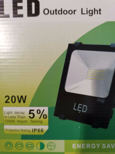 Στεγανός Προβολέας LED 20W Ψυχρό Λευκό 6000K IP66