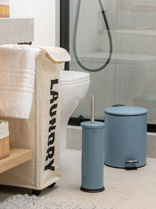 Estia Classic Metallic Bathroom Brush and Bin Set 5l Blue