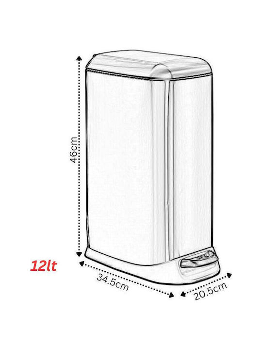 Vesta Inox Καλαθάκι Μπάνιου Soft Close 12lt Ασημί