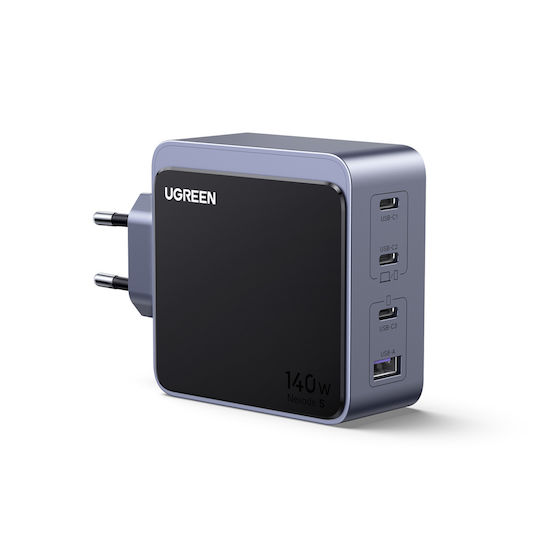 Ugreen Φορτιστής Χωρίς Καλώδιο GaN με Θύρα USB-A και 3 Θύρες USB-C 140W Power Delivery Γκρι (X570)