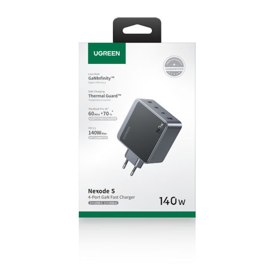 Ugreen Φορτιστής Χωρίς Καλώδιο GaN με Θύρα USB-A και 3 Θύρες USB-C 140W Power Delivery Γκρι (X570)