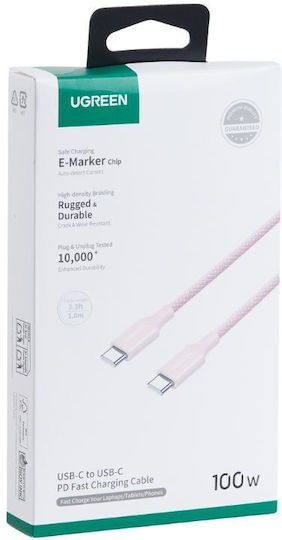 Ugreen USB 2.0 Cable USB-C male - USB-C 100W PD Ροζ 2m 340572