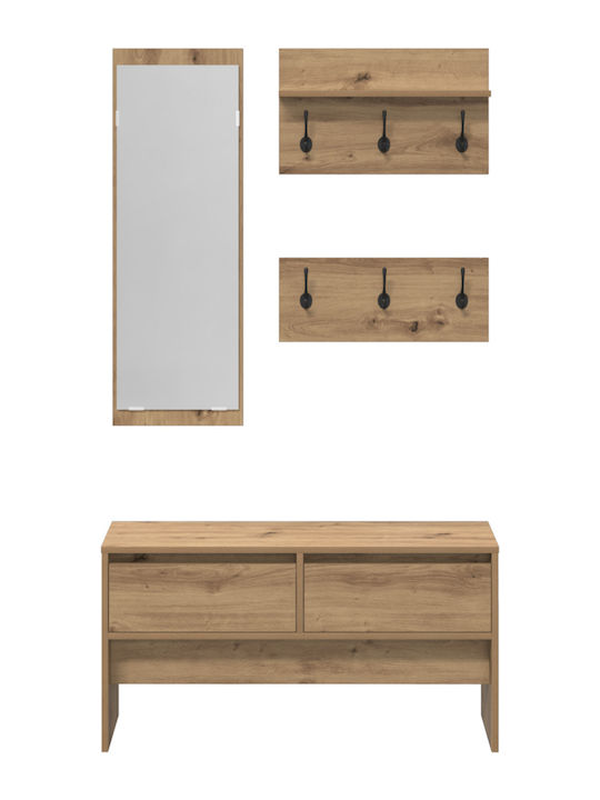 vidaXL Flurmöbel & Aufbewahrung mit Spiegel mit Kleiderständer & Bank 90x31x46.5cm