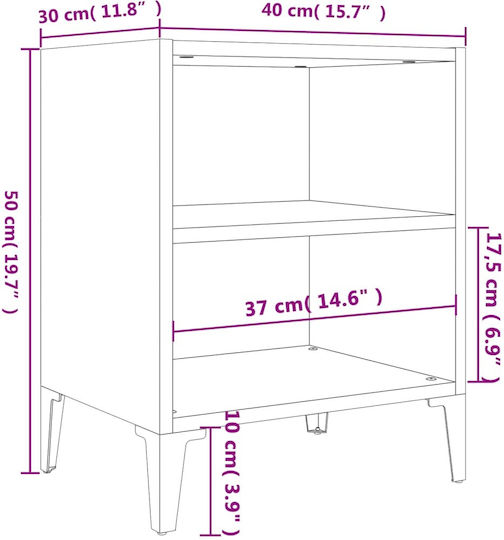 Wooden Bedside Table Λευκό 40x30x50cm