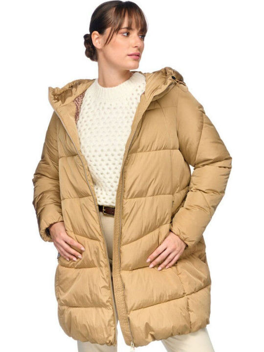 Μακρύ Γυναικείο Puffer Μπουφάν για Χειμώνα Travertine