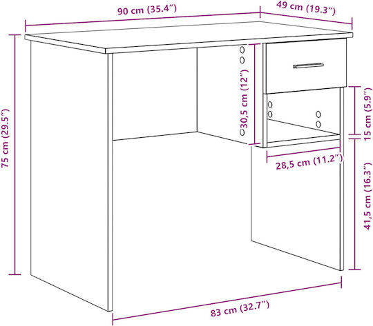 Γραφείο από Μασίφ Ξύλο Δρυός Sonoma 90x49.5x75εκ.