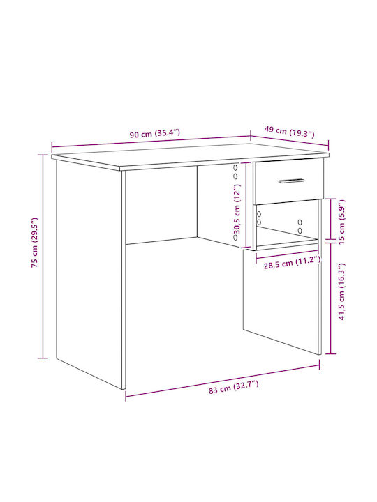 Computer Büro Holz White 90x49.5x75cm