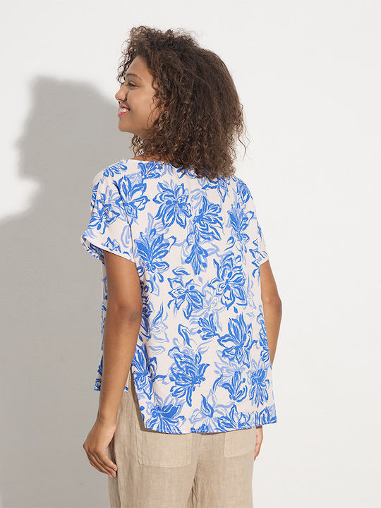 Women's Blouse Short Sleeve Blue