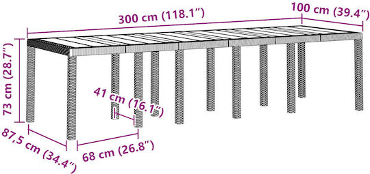 Τραπέζι Εξωτερικού Χώρου Rattan Λευκό 300x100x73εκ.