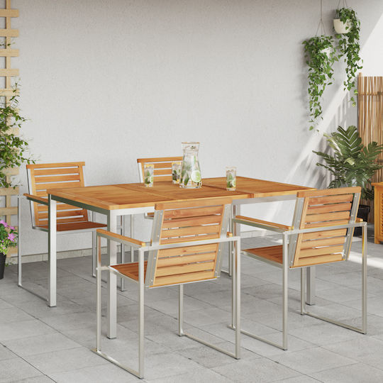 Masă Exterior Teak Cu Ramă Metalică Maro 150x90x75cm