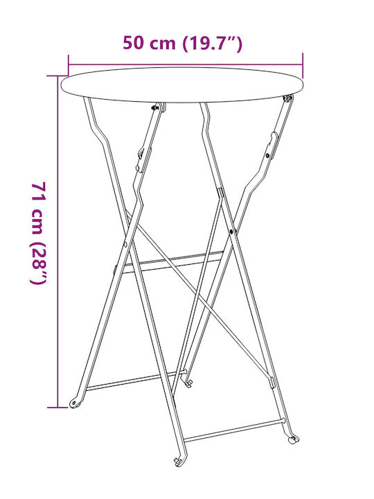 Sitting Room Outdoor Foldable Metal Table Mustard 50x50x71cm