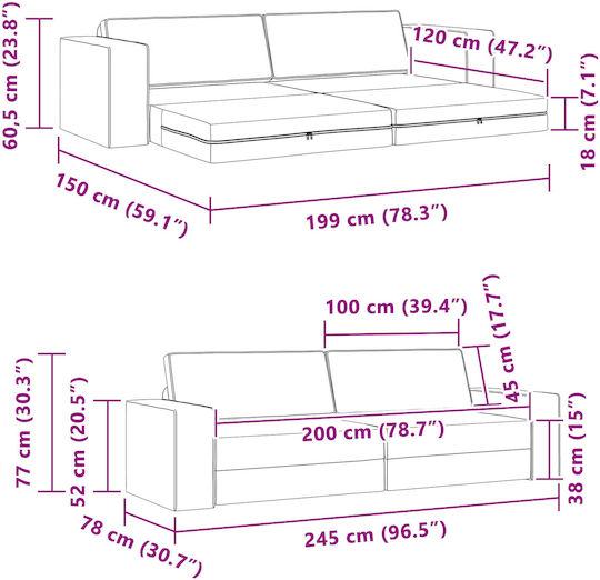 Ecksofa Schlafsofa Schwarz 245x150x60,5 cm