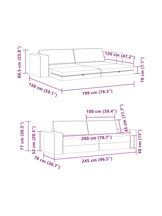 Canapea Cu Trei Locuri Pat Gri Închis 245x78x77cm