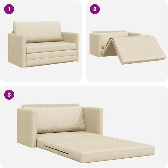 Two-Seater Couch Bed Cream 124x71x78 cm