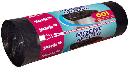 York Σακούλες Απορριμάτων Χωρητικότητας 60lt 10x72cm 10τμχ Μαύρες