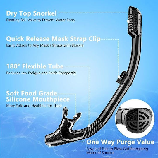 Mască De Scufundare Din Silicon Cu Snorkel Neagră