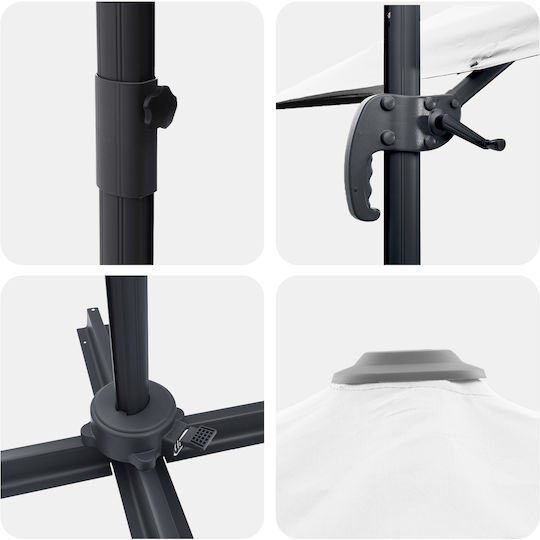 Umbrelă Suspendată Pătrată Din Aluminiu Bej 3x3xÎnălțime 2.65m