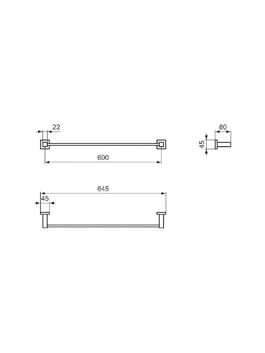 Ideal Standard Iom Square Ράγα Μπάνιου Μονή Επιτοίχια με Βίδες Inox Ασημί