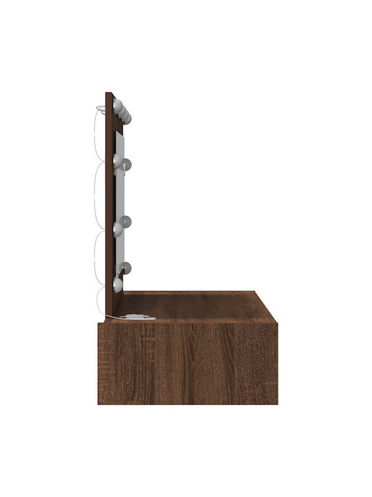 Wandmontierte Schminktisch aus Massivholz Braune Eiche mit Spiegel 40x40x70cm