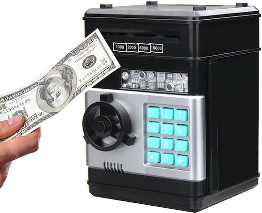 Cutie de Bani Electronic Atm Safe pentru Copii likesmart Safebank Lumină Sunete Deschidere cu Pin Ușă Deschisă Alertă Negru