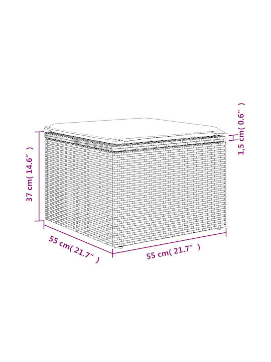 Gartenhocker Würfel Außeneinsatz Rattan mit Braunen Kissen 55x55x37cm