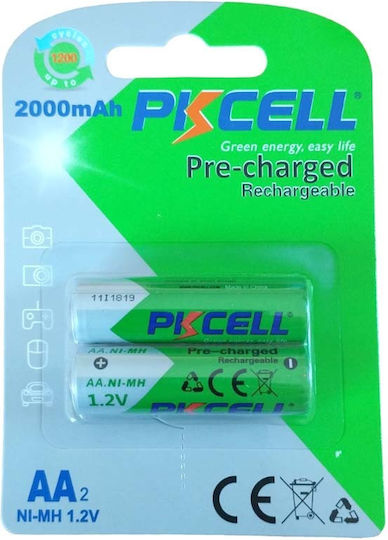 Pkcell Wiederaufladbare Batterien AA Ni-MH 2000mAh 1.2V 2Stück
