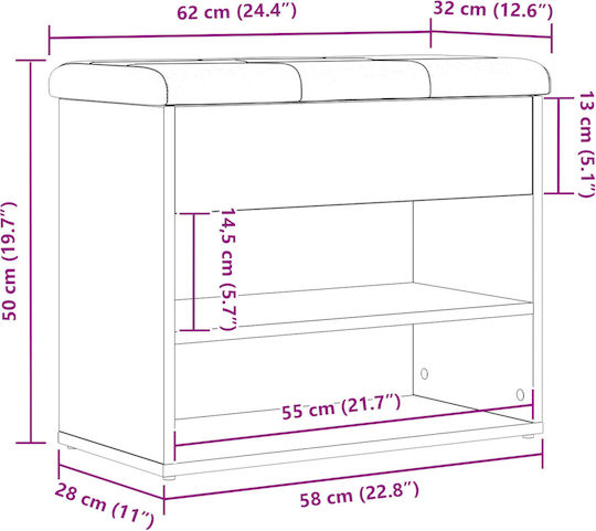 Έπιπλο Εισόδου με Παγκάκι Μαύρο Δρυς 60x30x48εκ.
