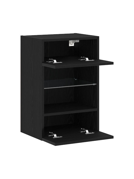 Floor-standing Living Room Display Cabinet made of Particleboard with Glass & Lighting Black Oak 40x30x60.5cm
