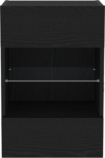 Living Room Display Cabinet made of Particle Board with Windowed and Lighting Black Oak 40x30x60.5cm