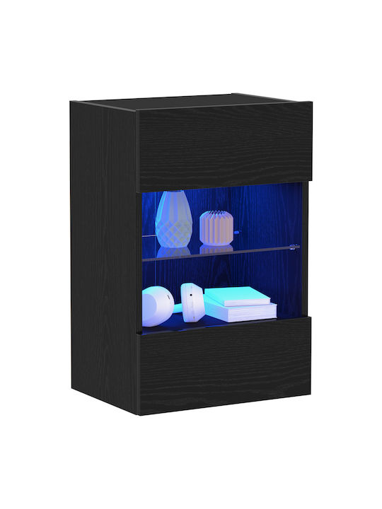 Floor-standing Living Room Display Cabinet made of Particleboard with Glass & Lighting Black Oak 40x30x60.5cm