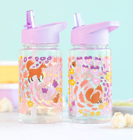 A Little Lovely Company Plastic Kids Water Bottle with Straw Tritan 450ml