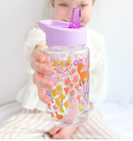A Little Lovely Company Plastic Kids Water Bottle with Straw Tritan 450ml