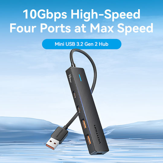 Vention USB 3.2 Хъб 5 порта с връзка USB-A и Зарядно Порт Черен