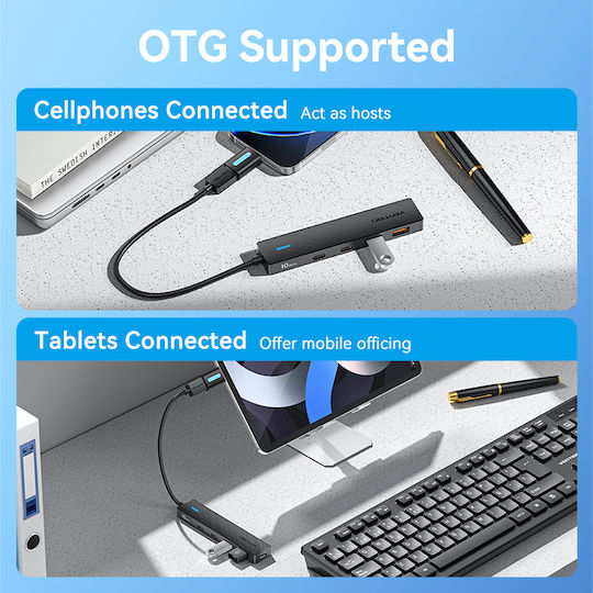 Vention USB 3.2 Хъб 5 порта с връзка USB-A и Зарядно Порт Черен