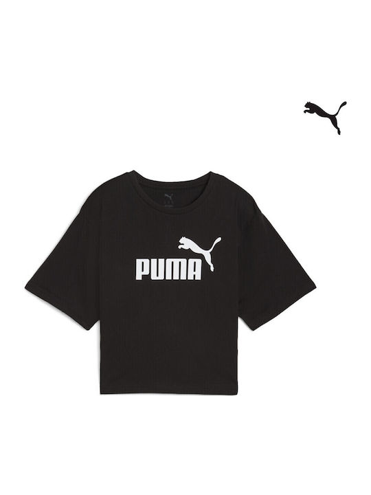 Logo Γυναικείο Crop T-shirt Μαύρο